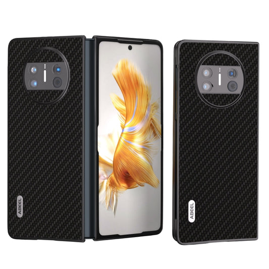 Carbon fiber texture protective phone case for Huawei Mate X3, black with dual-view design