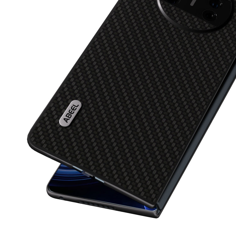 Carbon fiber texture protective phone case for Huawei Mate X3, black close-up with raised edge