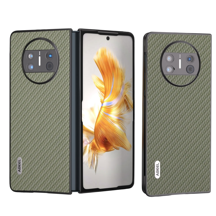 Carbon fiber texture protective phone case for Huawei Mate X3, light green open and closed