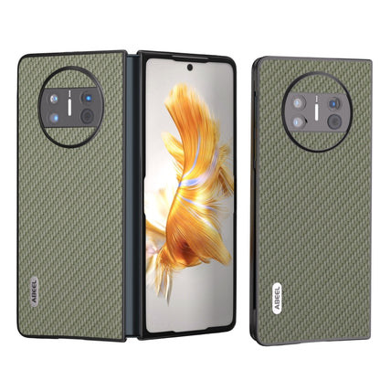 Carbon fiber texture protective phone case for Huawei Mate X3, light green open and closed
