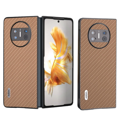 Carbon fiber texture protective phone case for Huawei Mate X3, brown open and closed
