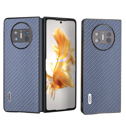 Carbon fiber texture protective phone case for Huawei Mate X3, blue open and closed