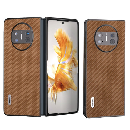 Carbon fiber texture protective phone case for Huawei Mate X3, light brown open and closed