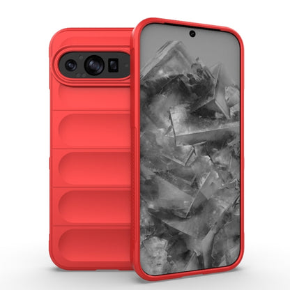 TPU + flannel phone case, red with abstract marble back, camera cutout, card slots