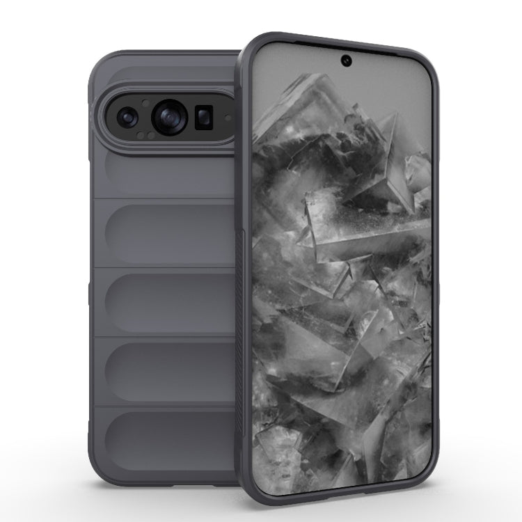 Dark grey TPU phone case with textured flaps and camera cutouts for Pixel phone