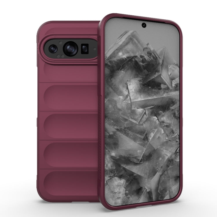 Wine red TPU phone case with textured back flaps and camera cutouts for Pixel phone