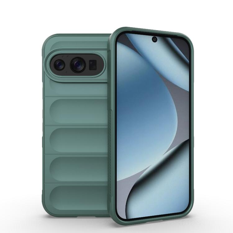 Dark green TPU phone case with flannel lining, thick bumper and camera cutout