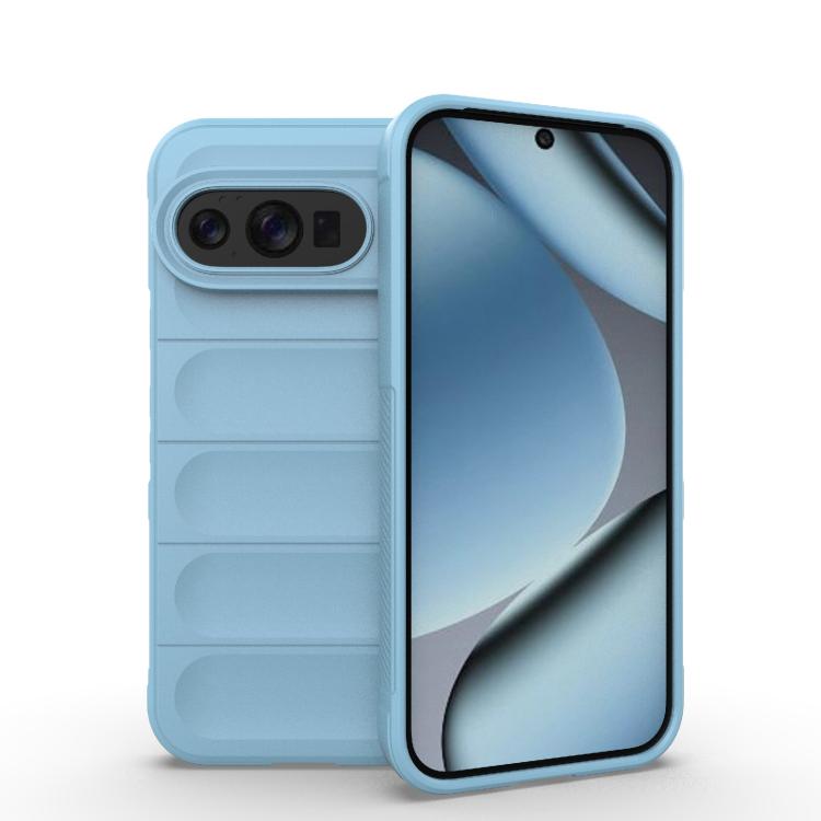 TPU + flannel phone case, light blue with camera cutout and card-slot design
