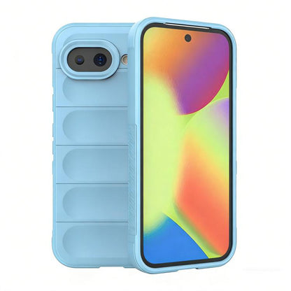 Light blue TPU phone case with flannel lining, raised edges and camera cutout