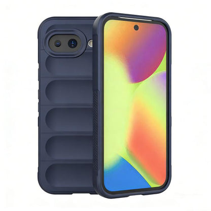 Dark blue TPU phone case with flannel lining, raised edges and camera cutout