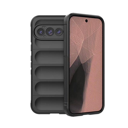 TPU and flannel phone case with textured rose-beige back and dark bumper edges