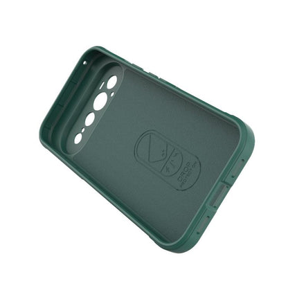 Dark green TPU and flannel phone case with camera cutouts and embossed logo
