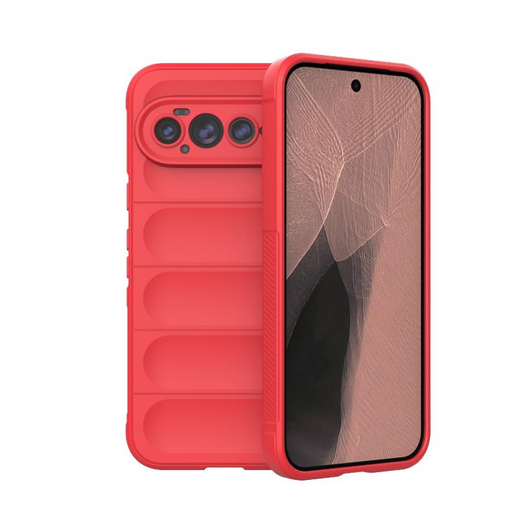 Red TPU and flannel phone case with textured rose front panel and dark side trim