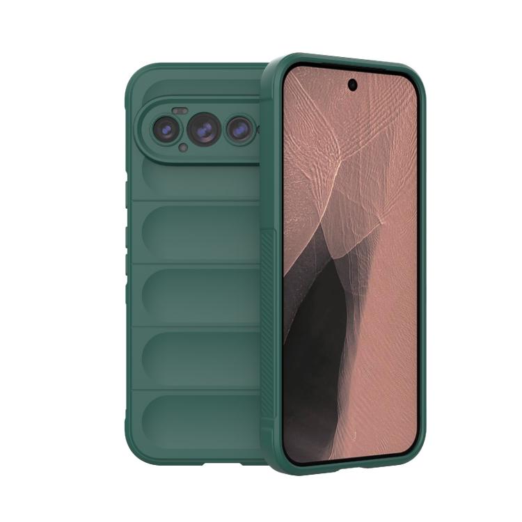 Dark green TPU and flannel phone case with textured rose front panel and camera openings