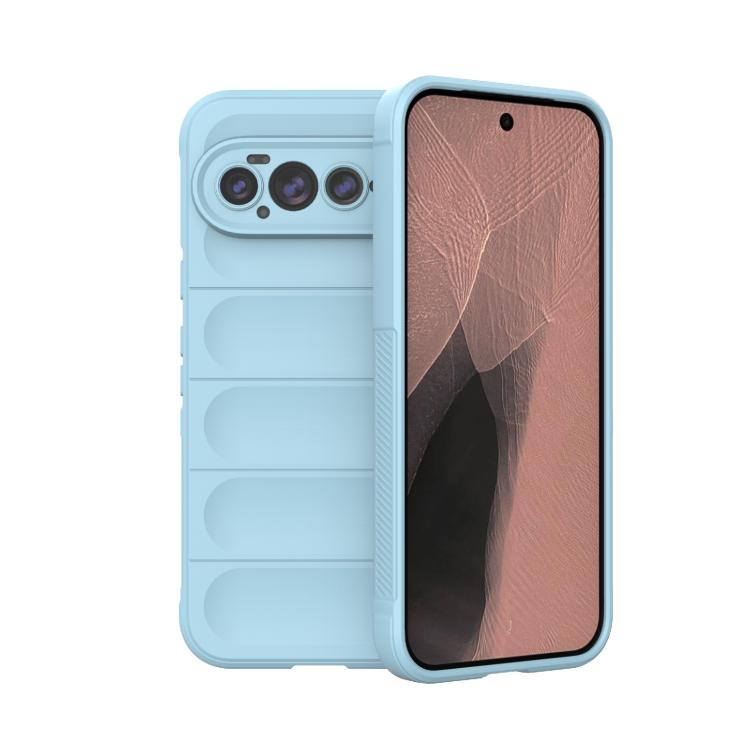 TPU phone case with flannel lining, light blue back with pink/rose window