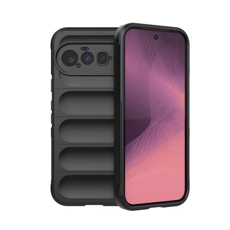 TPU phone case with flannel lining, black back with purple-to-pink display window