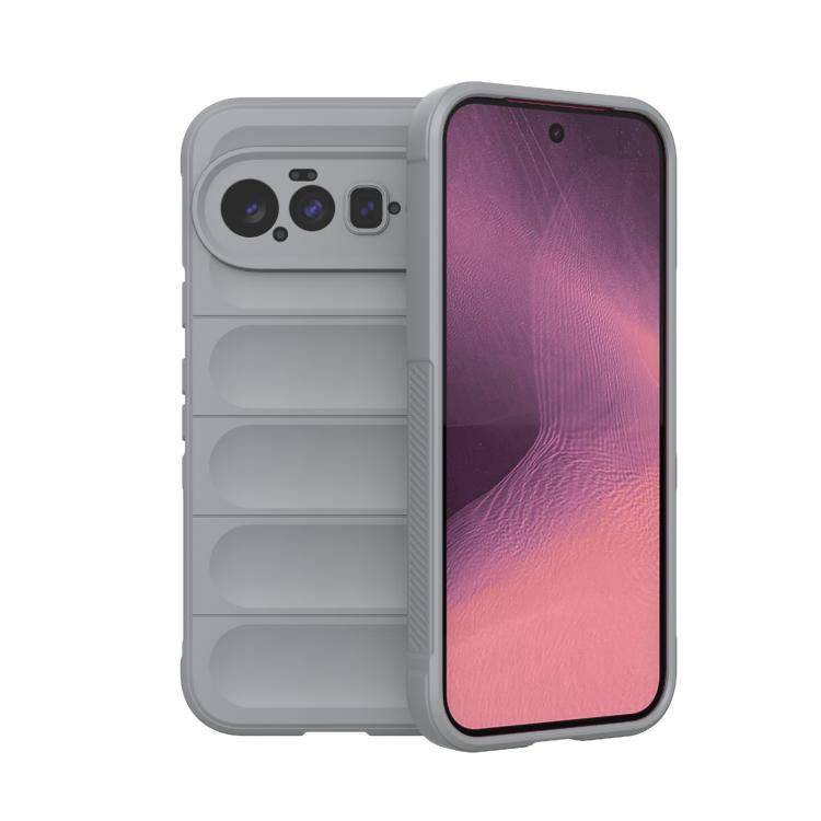 TPU phone case with flannel lining, light gray back with purple-to-pink display window