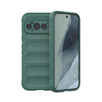 TPU phone case with flannel lining, dark green, with camera cutouts and raised edges