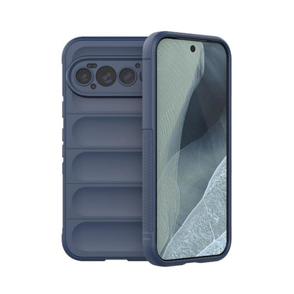 Navy TPU phone case with flannel lining, raised camera cutouts and side grip