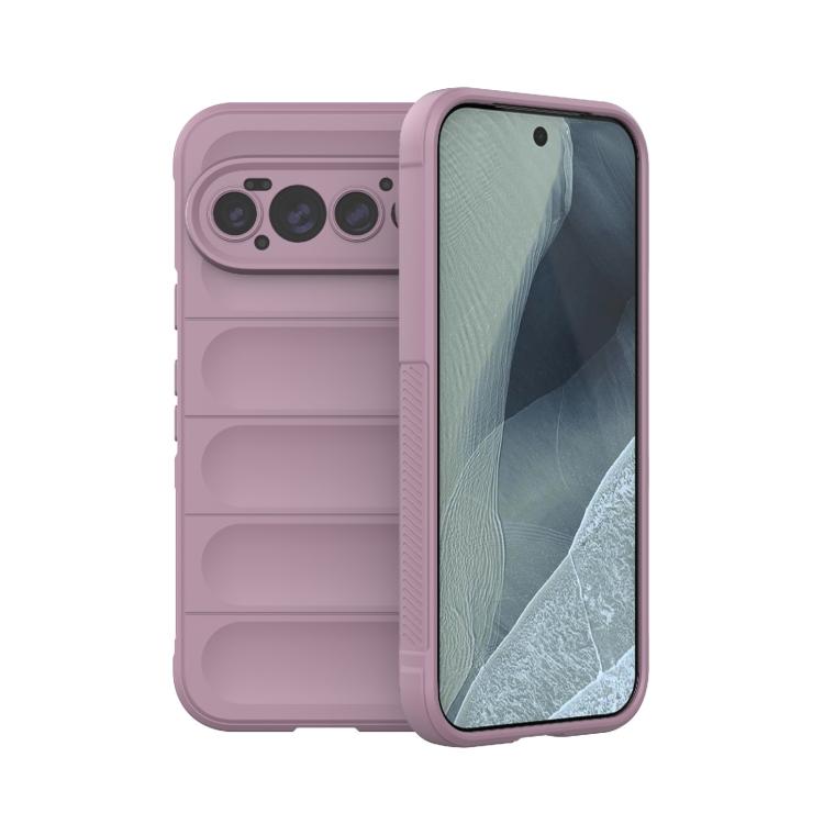 Purple TPU phone case with flannel lining, raised camera cutouts and side grip