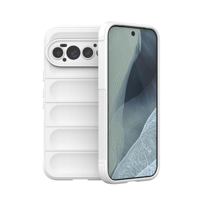 White TPU phone case with flannel lining, raised camera cutouts and side grip