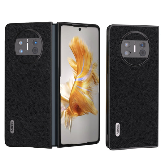 ABEEL litchi-texture genuine leather phone case, black with camera cutouts