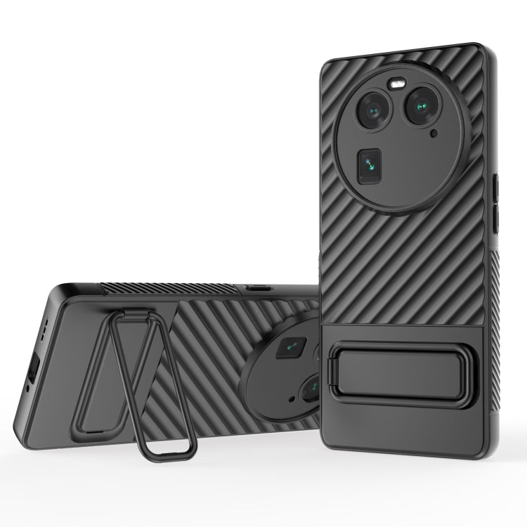 Wavy textured TPU phone case with camera lens cutouts and screen protector film, black