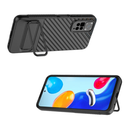 Black wavy TPU phone case with lens film, camera cutouts, and kickstand ring