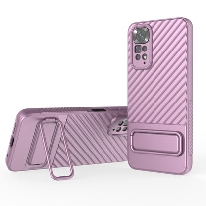 Purple wavy TPU phone case with lens film, camera cutouts, and rear grip stand