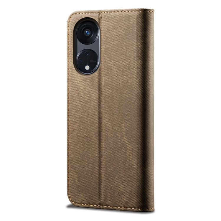 Khaki vertical flip phone case for OPPO A98 5G, denim-texture leather cover