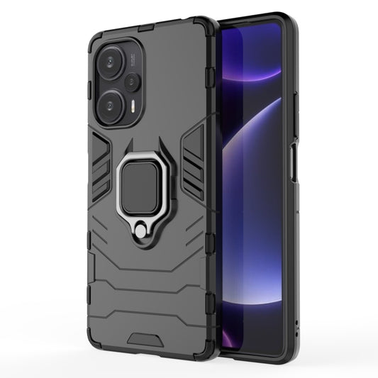 Magnetic ring holder phone case with rugged PC TPU shell, dark gray/black finish