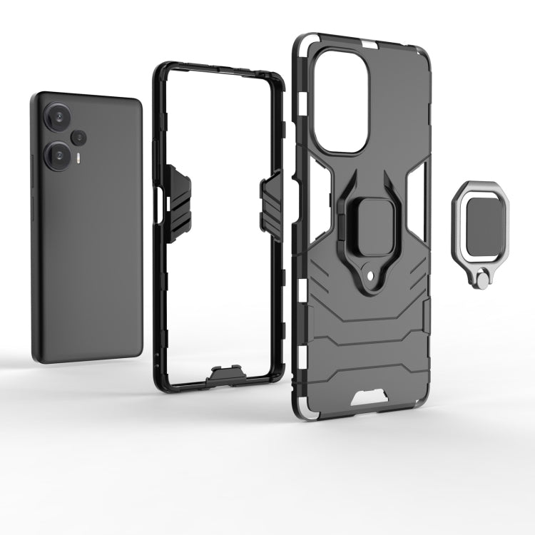 Magnetic ring holder phone case with rugged PC TPU frame, black