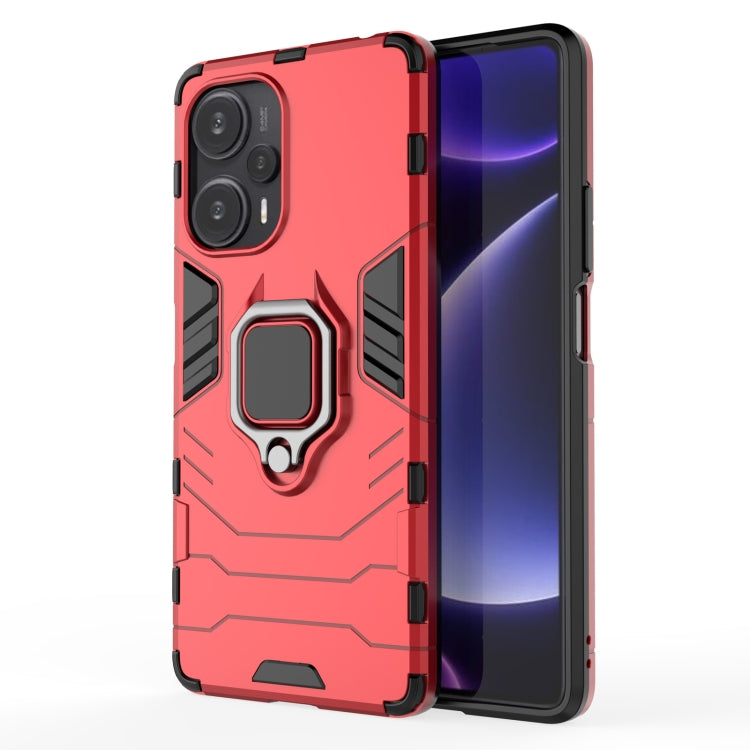 Magnetic ring holder rugged phone case with PC TPU shell, red