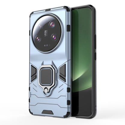 Magnetic ring holder rugged phone case with PC TPU shell, light blue