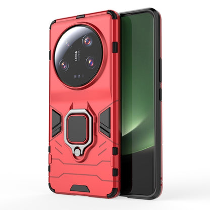 Red rugged phone case with magnetic ring holder and raised camera protection