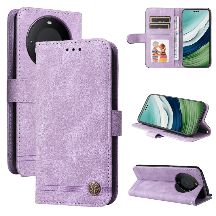 Purple leather phone case with metal button, flip cover and card cutouts