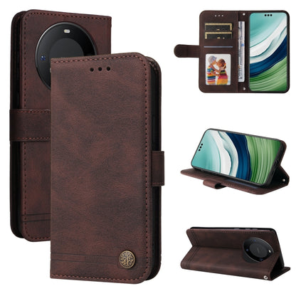 Brown leather phone case with metal button, flip cover and card slots