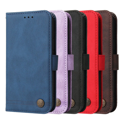 Assorted leather-style flip wallet phone cases in blue, purple, black, red, and brown