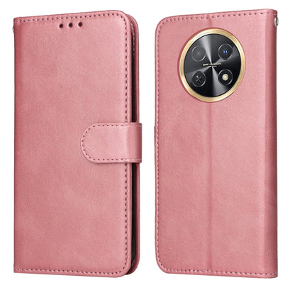 Rose pink flip leather phone case with circular camera cutout and secure side strap