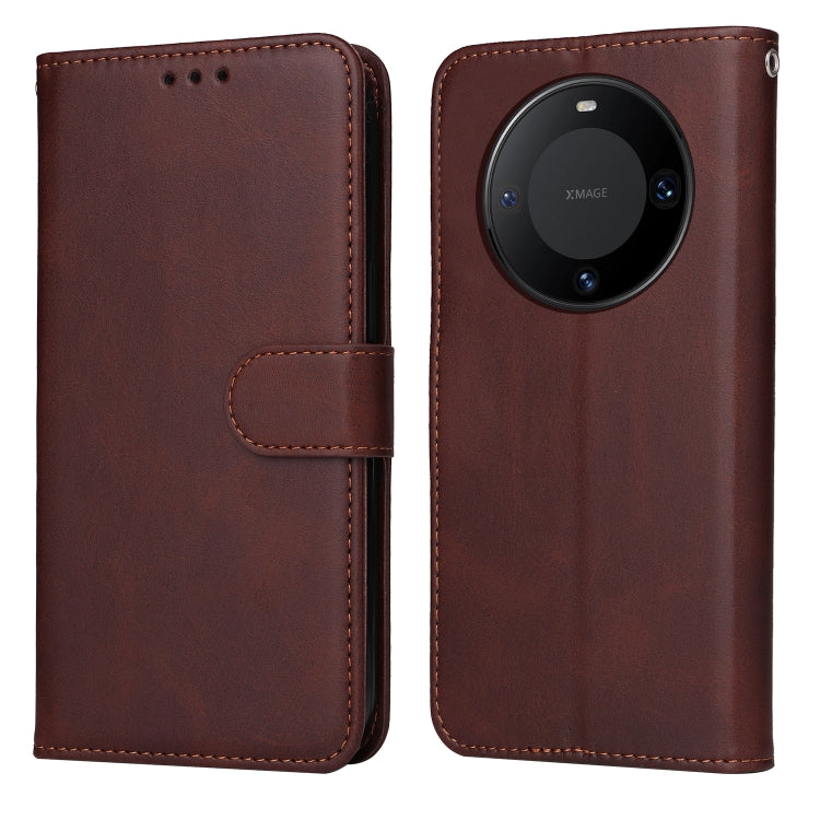 Brown calf-texture flip phone case with stitched folio flap and camera cutout