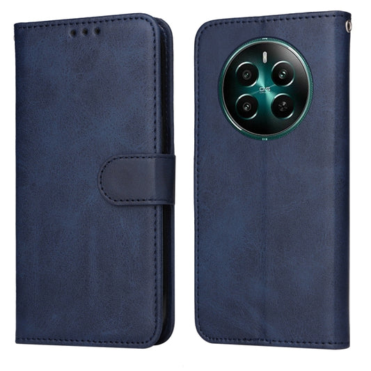 Blue flip leather phone case with magnetic flap and stitched texture