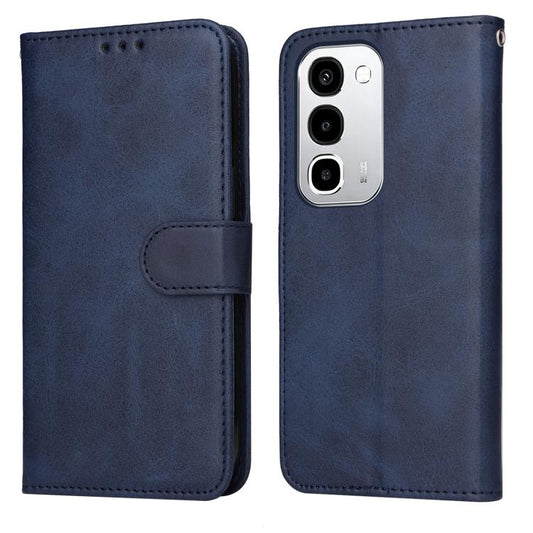 Blue flip leather phone case with card holder, visible front flap and camera cutout