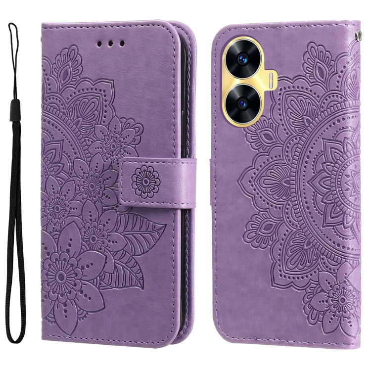 Lavender embossed leather phone case with floral mandala design and flip cover