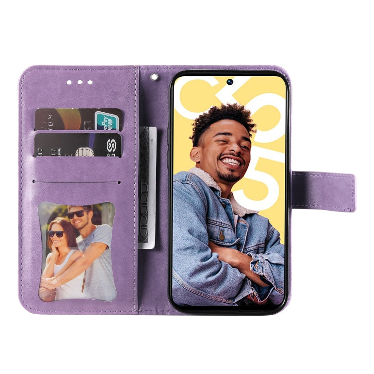 Lavender leather folio phone case with embossed floral design and card slots