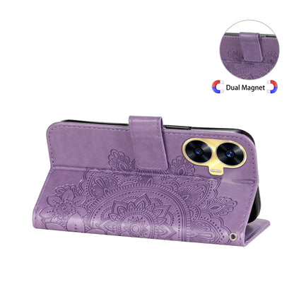 Lavender embossed leather wallet phone case with floral mandala and dual magnet closure