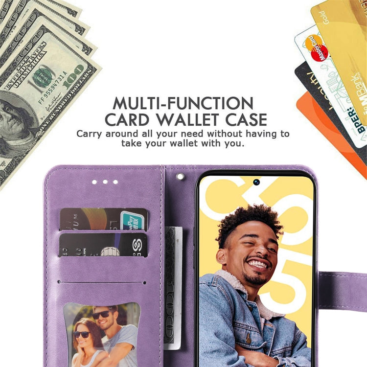 Lavender embossed leather wallet phone case with multi-card slots and flip cover