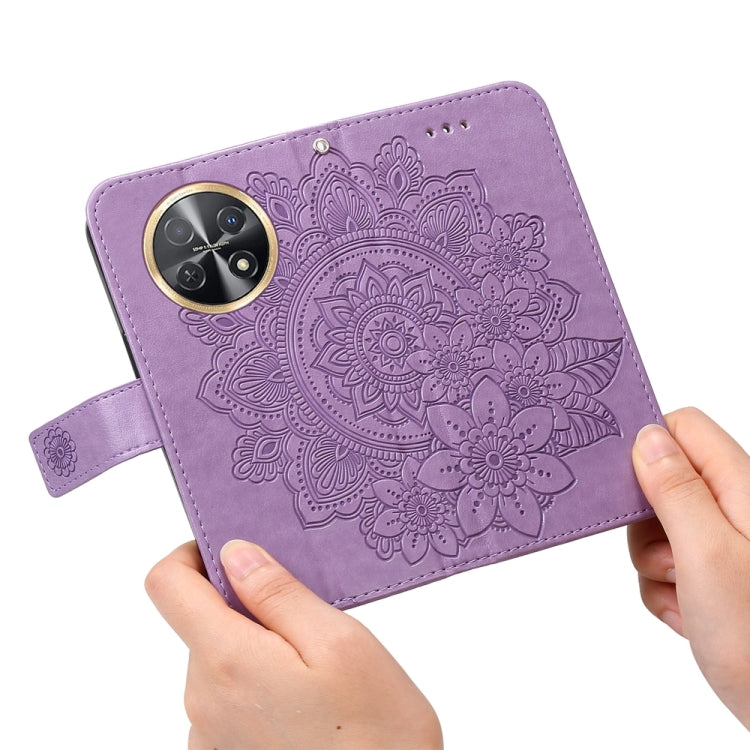 Lavender embossed floral folio phone case with hand-held strap and camera opening