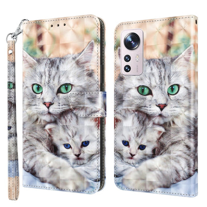 Light leather phone case with two gray cats and green eyes, wrist strap.