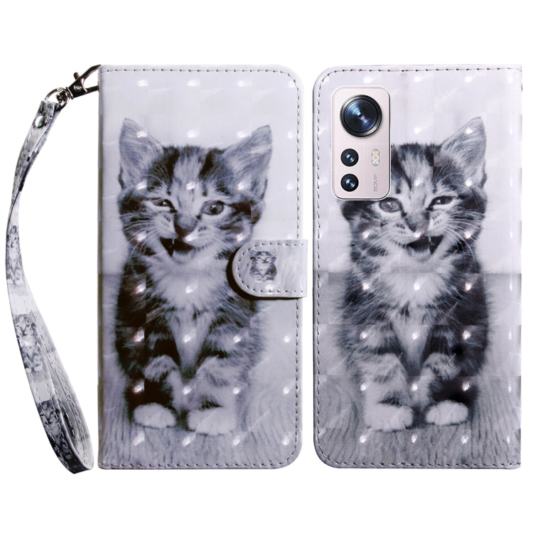 White leather wallet phone case with grayscale kitten portraits and top button flap, strap