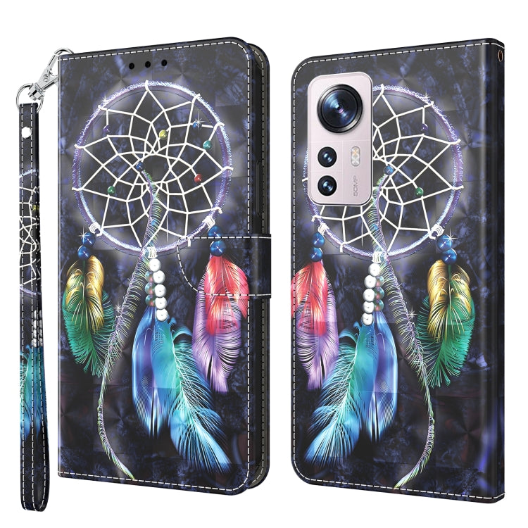 Leather-look dreamcatcher phone case with colorful feathers and geometric web pattern